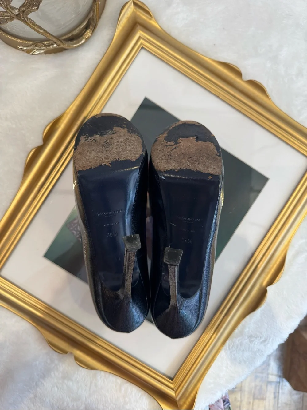 Saint Laurent Navy Textured Leather Platform Pumps - Picture 6 of 9
